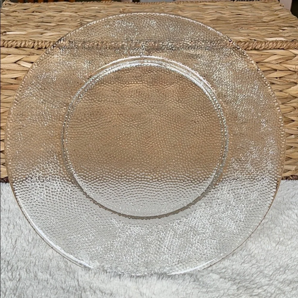 Pier 1 Imports Serving Platter Plate Pebbled Textured 12 1/2” Clear Glass